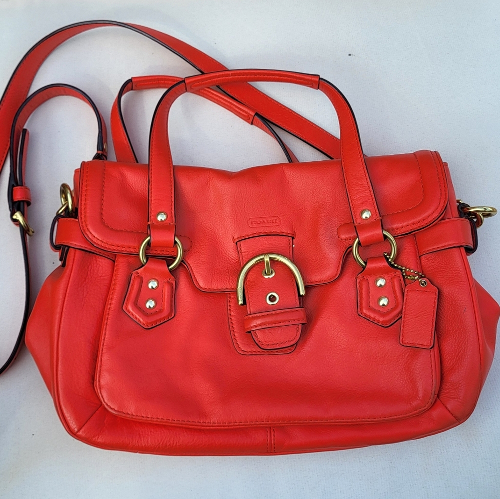 COACH Bag Campbell Satchel Crossbody Orange Leather Flap F27231